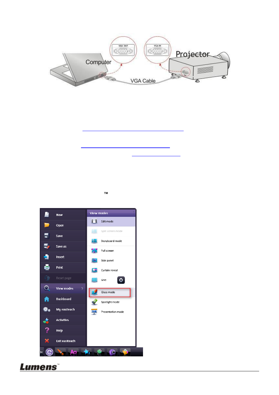 Software installation, How to get a live video feed, Use [glass mode] function | 3 software installation, 4 how to get a live video feed | Lumens Technology RM-Easiteach User Manual | Page 4 / 6