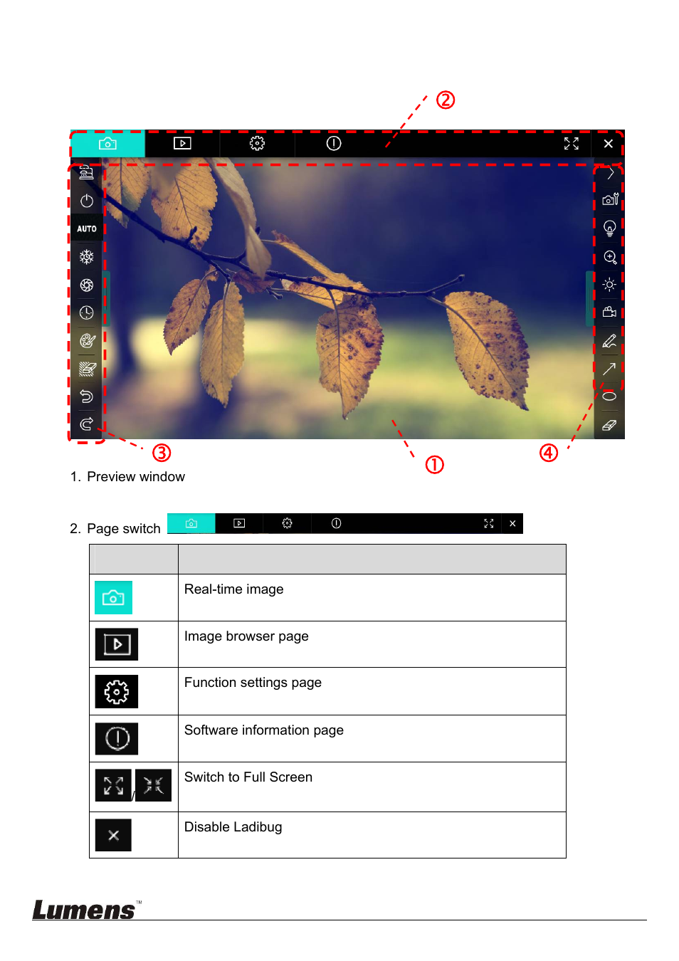 Operation interface description | Lumens Technology Ladibug 3.0 User Manual | Page 13 / 44