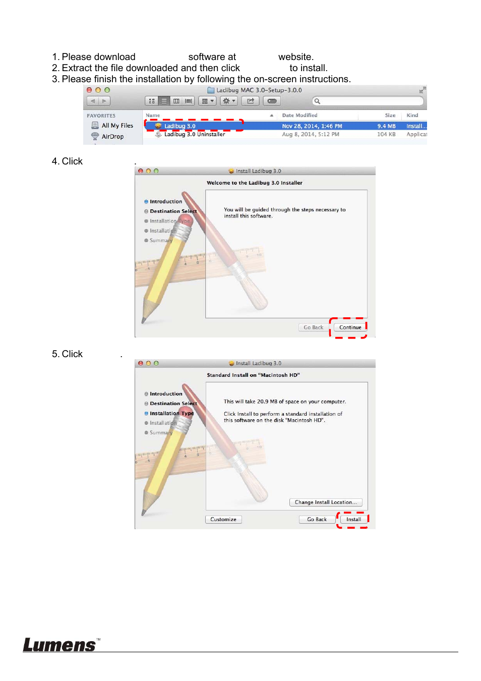 Install with mac | Lumens Technology Ladibug 3.0 User Manual | Page 7 / 44