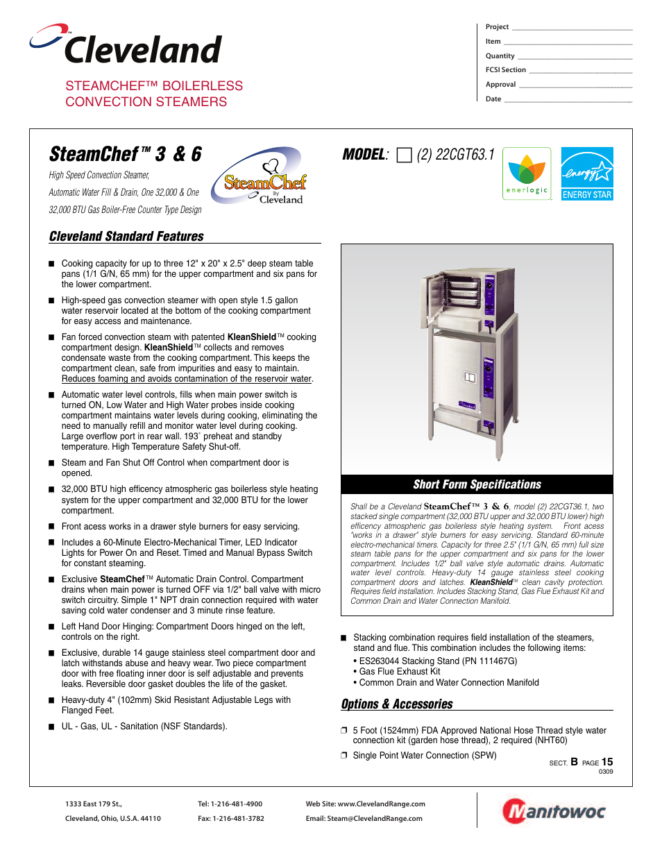 Cleveland Range STEAMCHEF (2) 22CGT36.1 User Manual | 2 pages