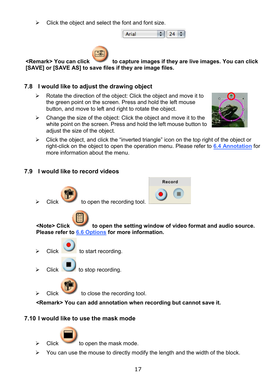 8 i would like to adjust the drawing object, 9 i would like to record videos, 10 i would like to use the mask mode | Lumens Technology Ladibug PC 2.0 User Manual | Page 18 / 20