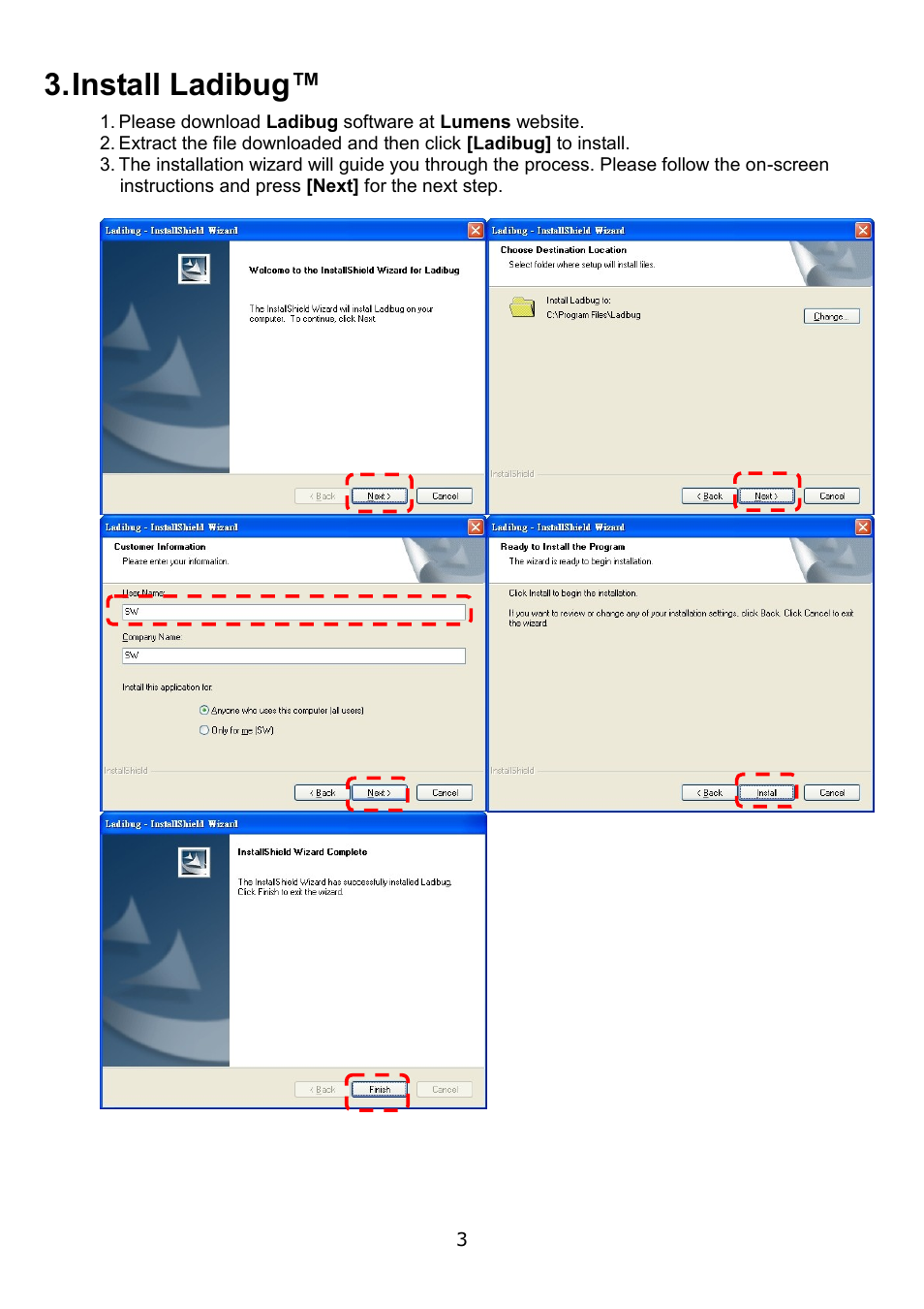 Install ladibug | Lumens Technology Ladibug PC 2.0 User Manual | Page 4 / 20