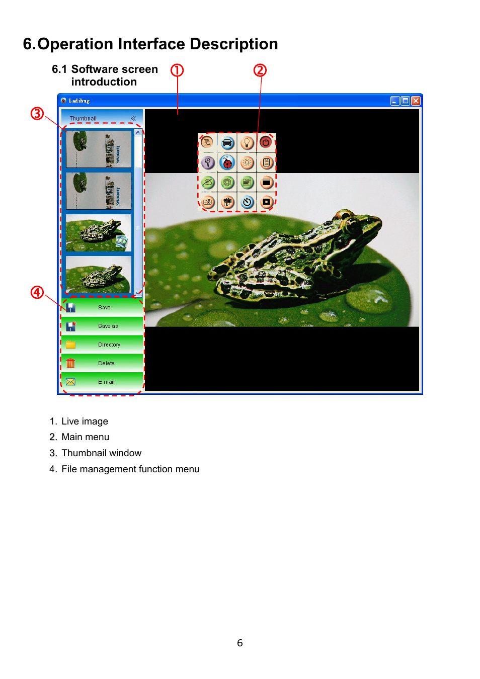 Operation interface description, 1 software screen introduction | Lumens Technology Ladibug PC 2.0 User Manual | Page 7 / 20