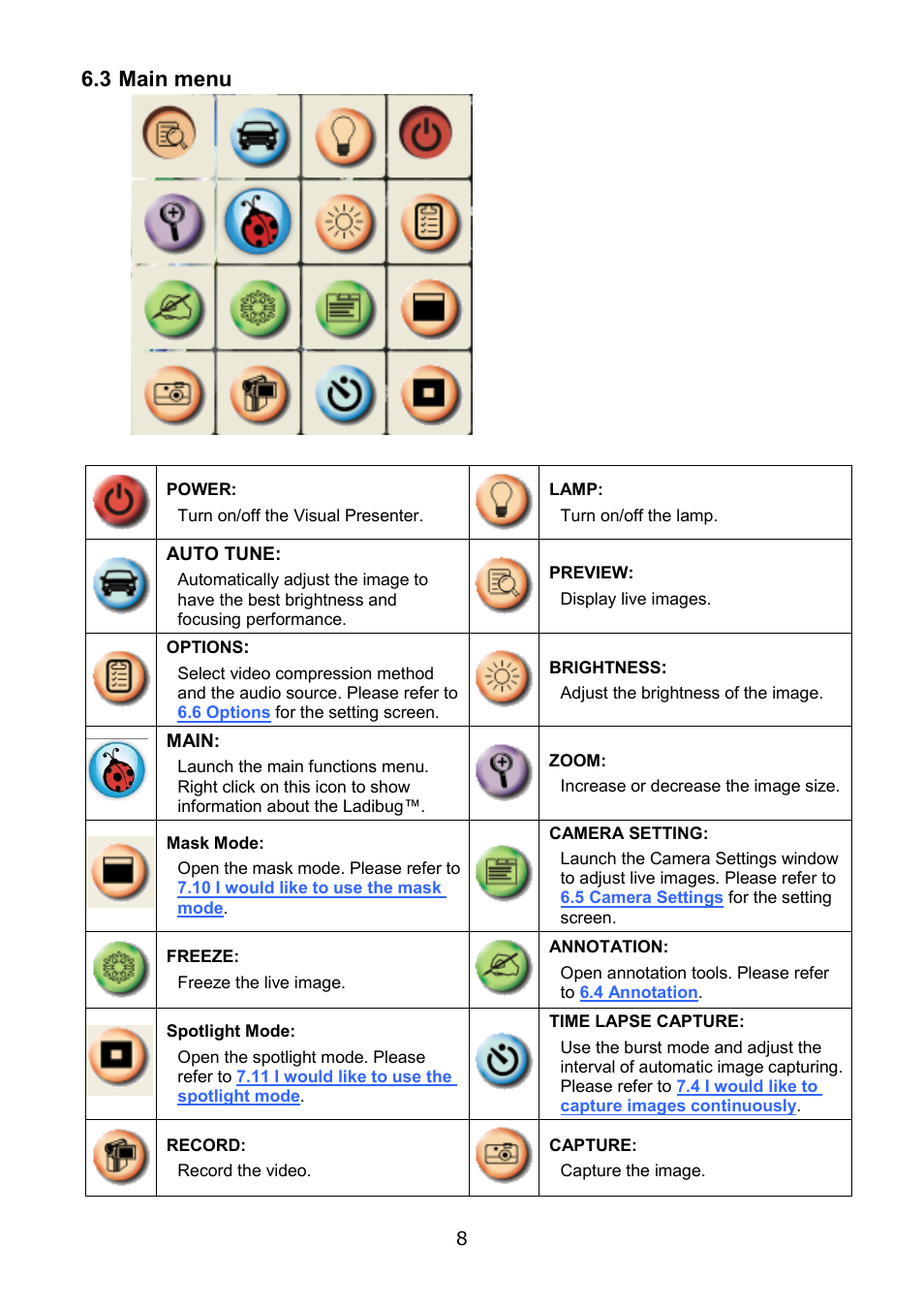 3 main menu | Lumens Technology Ladibug PC 2.0 User Manual | Page 9 / 20