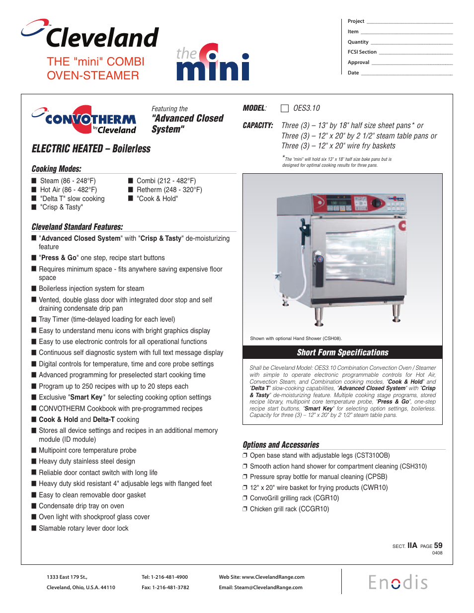 Cleveland Range OES-3.10 User Manual | 2 pages