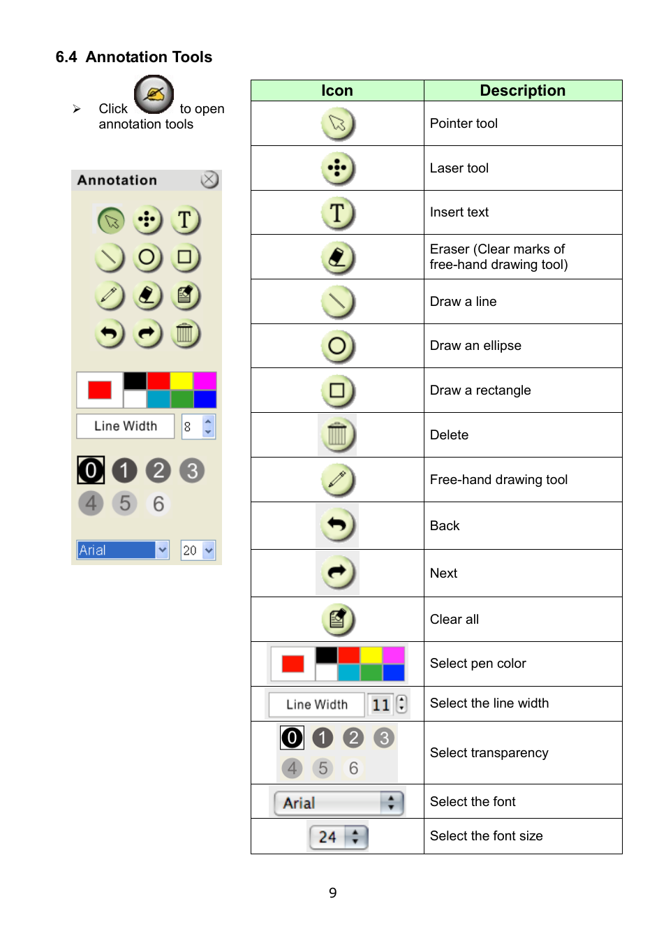 4 annotation tools | Lumens Technology Podium View PC2.0 User Manual | Page 10 / 20