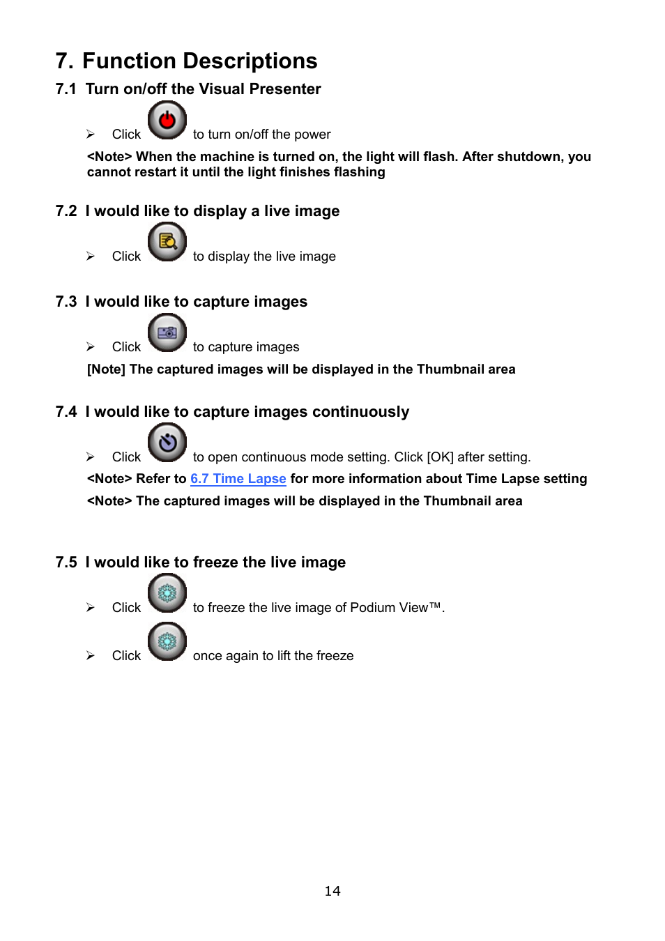 Function descriptions | Lumens Technology Podium View PC2.0 User Manual | Page 15 / 20