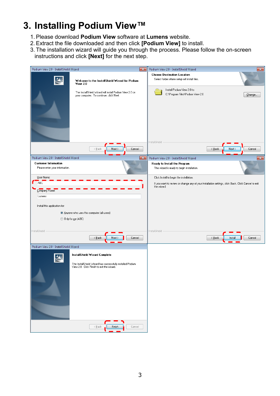 Installing podium view | Lumens Technology Podium View PC2.0 User Manual | Page 4 / 20