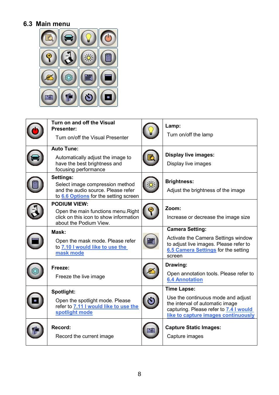 3 main menu | Lumens Technology Podium View PC2.0 User Manual | Page 9 / 20