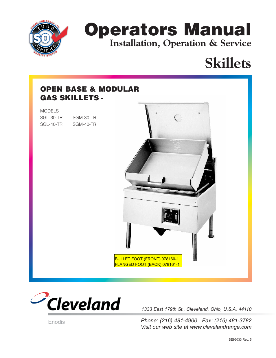 Cleveland Range Open Base & Modular Gas Skillet SGL-30-TR User Manual | 22 pages