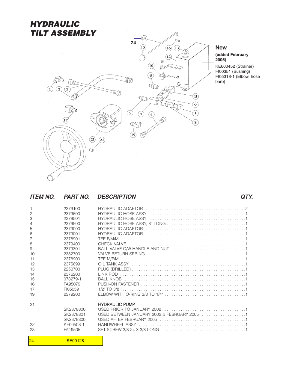 Hydraulic tilt assembly, Item no. part no. description qty | Cleveland Range Open Base & Modular Gas Skillet SGL-30-TR User Manual | Page 14 / 22