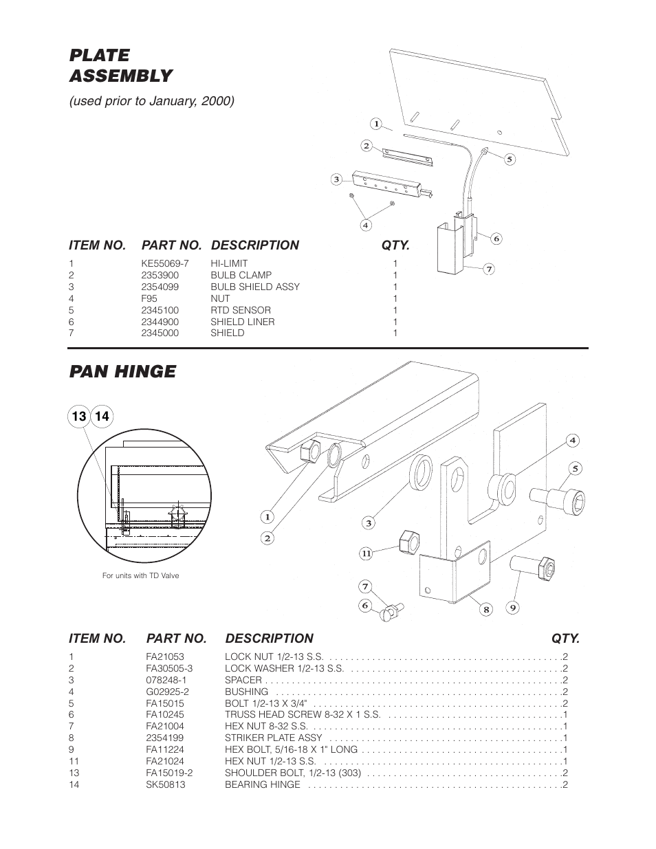 Plate assembly, Pan hinge, Used prior to january, 2000) | Cleveland Range Open Base & Modular Gas Skillet SGL-30-TR User Manual | Page 18 / 22