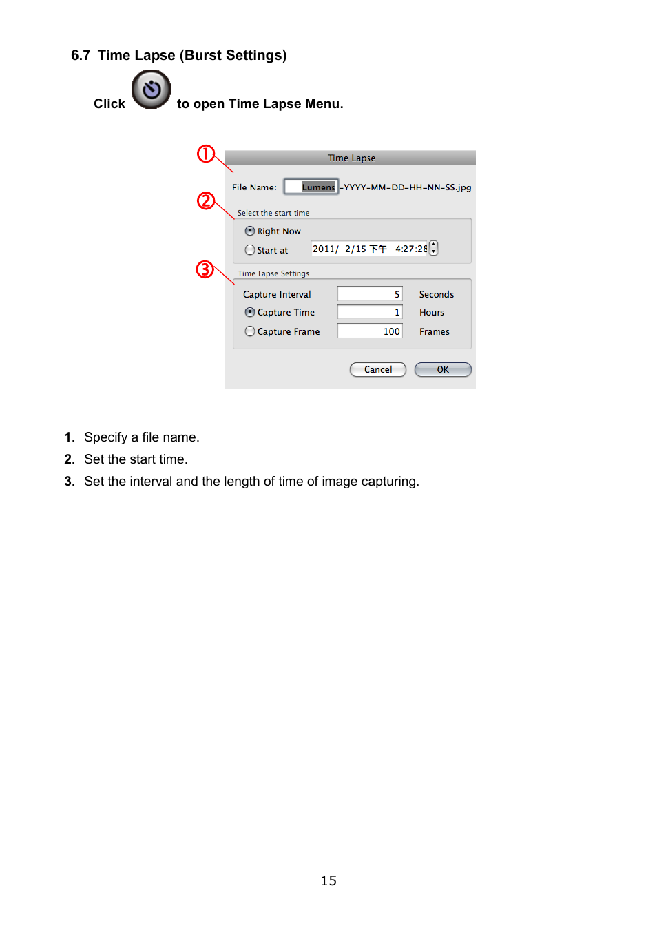 7 time lapse (burst settings) | Lumens Technology Podium View MAC User Manual | Page 16 / 23