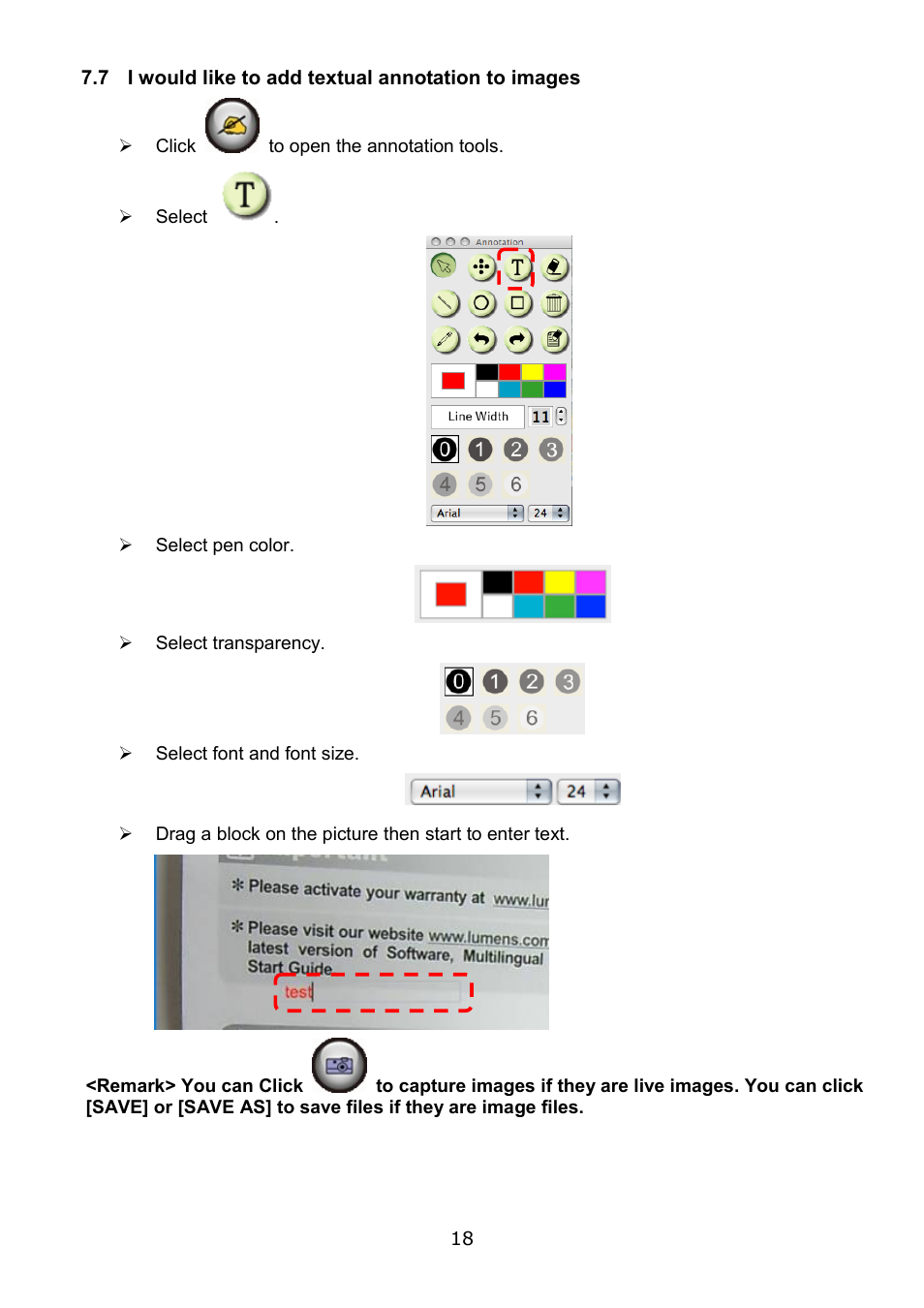 7 i would like to add textual annotation to images | Lumens Technology Podium View MAC User Manual | Page 19 / 23