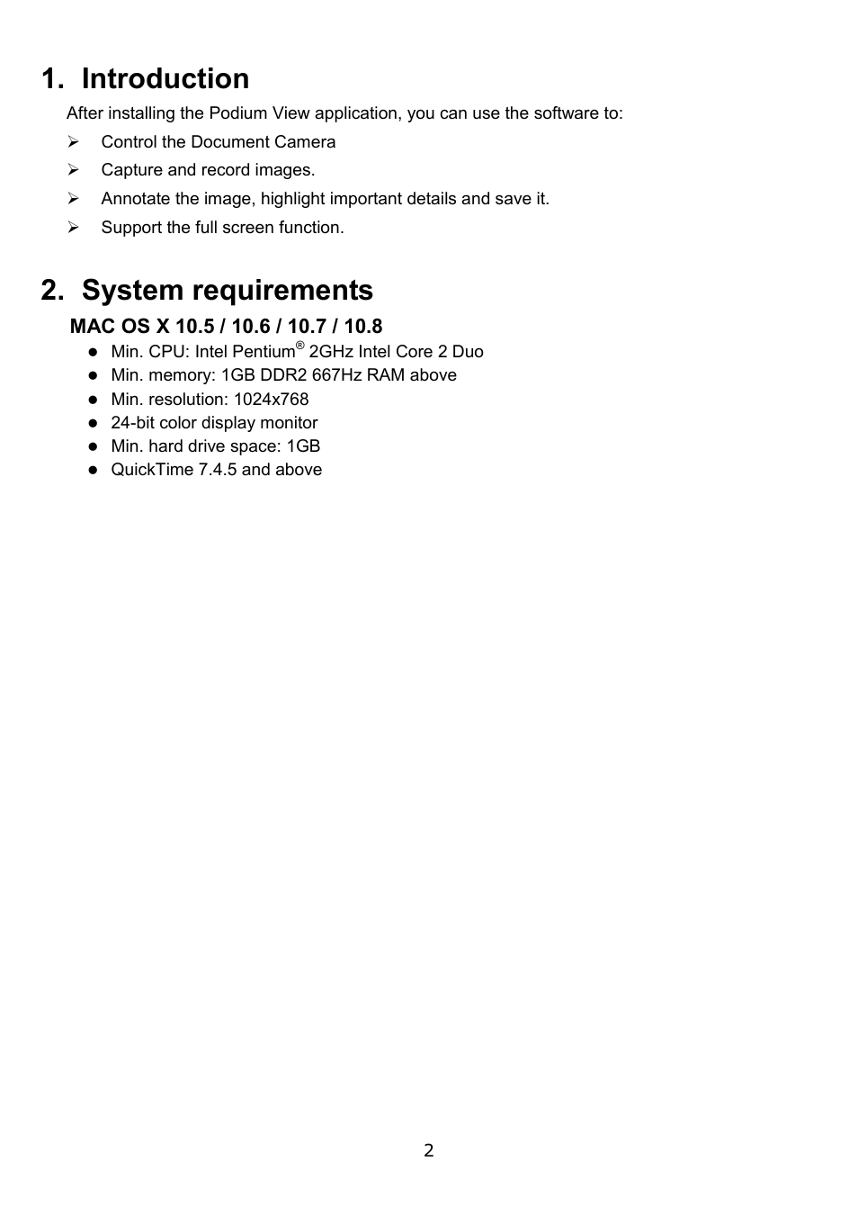 Introduction, System requirements | Lumens Technology Podium View MAC User Manual | Page 3 / 23