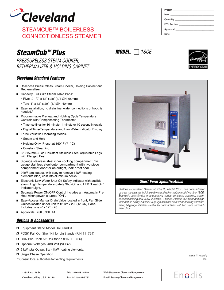 Cleveland Range SteamCub 1SCE User Manual | 2 pages