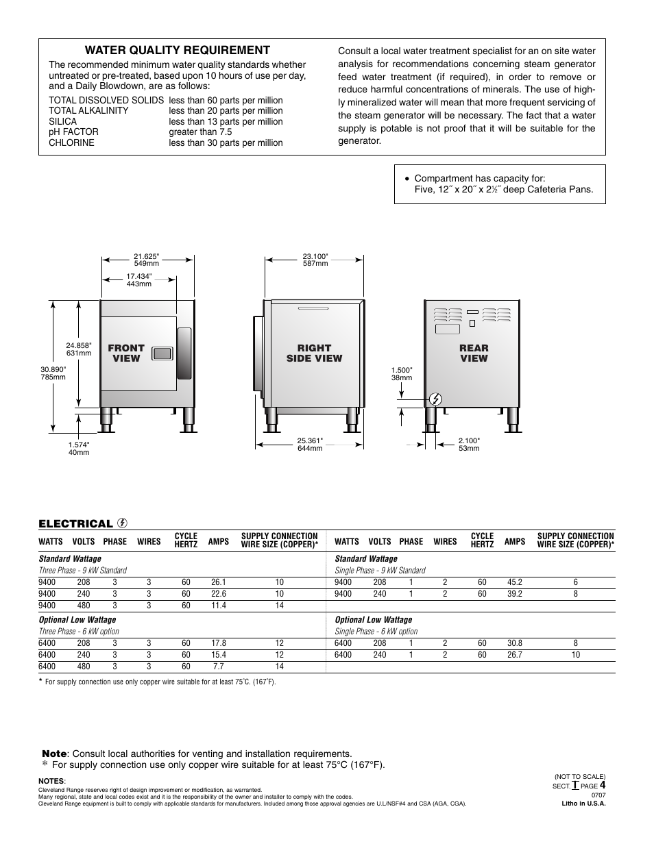 Water quality requirement | Cleveland Range SteamCub 1SCE User Manual | Page 2 / 2