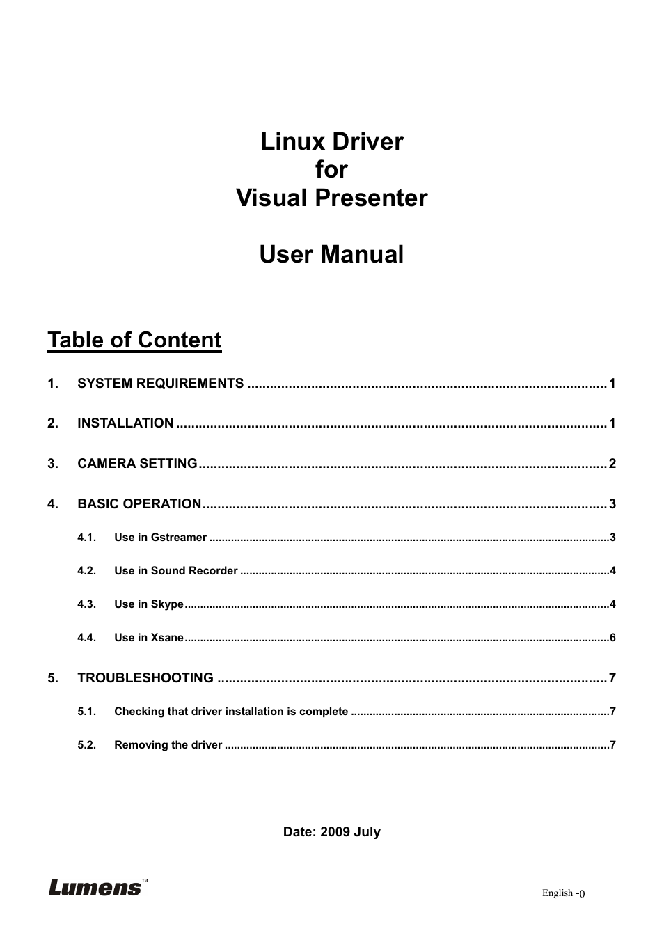 Lumens Technology Linux Driver for Visual Presenter User Manual | 8 pages