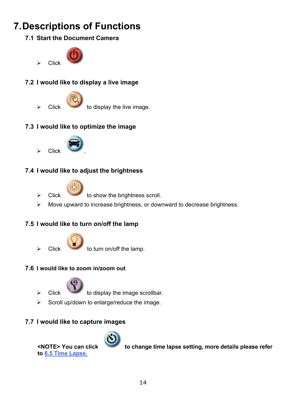 Descriptions of functions | Lumens Technology Ladibug PC User Manual | Page 15 / 20