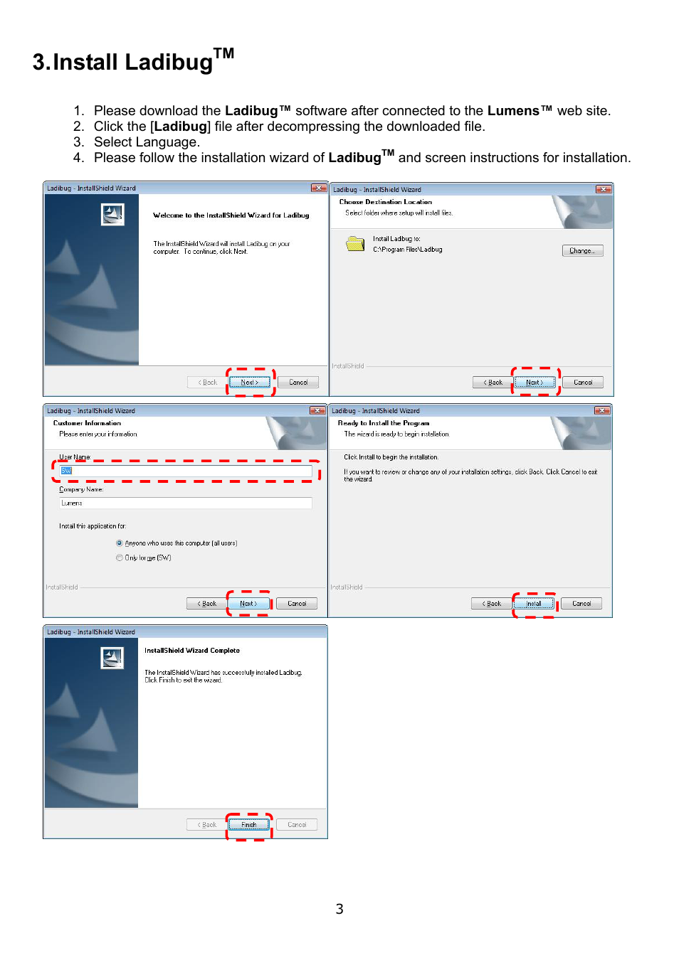 Install ladibug | Lumens Technology Ladibug PC User Manual | Page 4 / 20