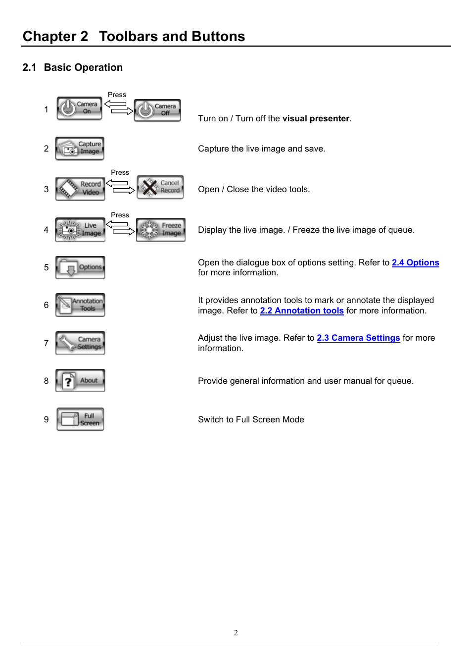 Chapter 2 toolbars and buttons | Lumens Technology queue MAC User Manual | Page 4 / 10