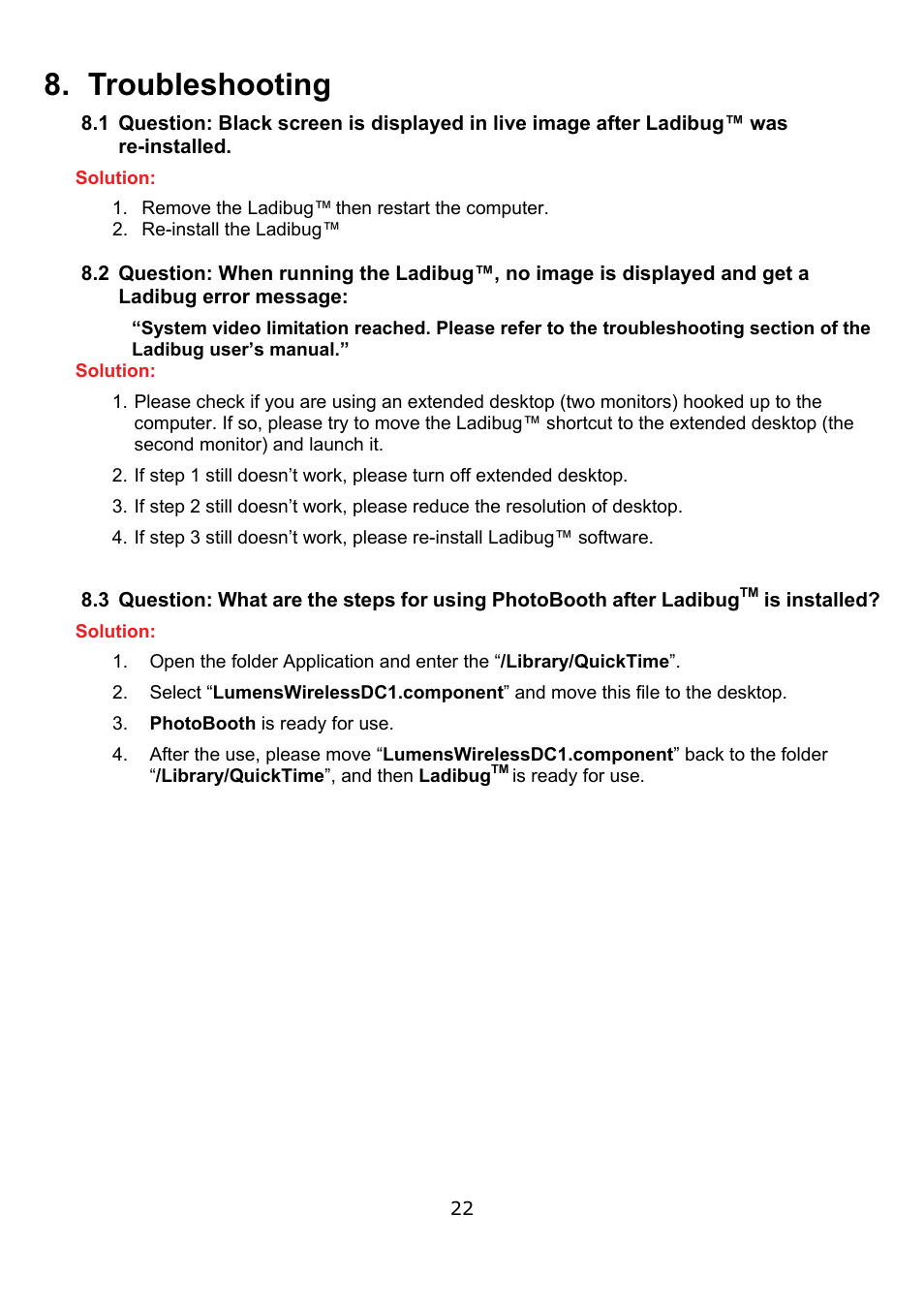 Troubleshooting | Lumens Technology Ladibug MAC User Manual | Page 23 / 23