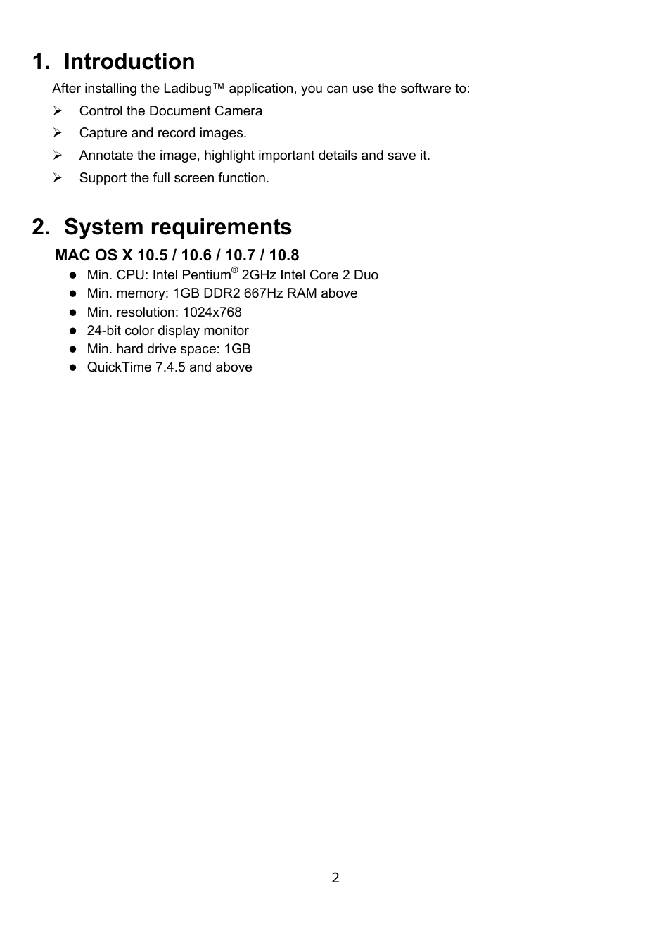 Introduction, System requirements | Lumens Technology Ladibug MAC User Manual | Page 3 / 23