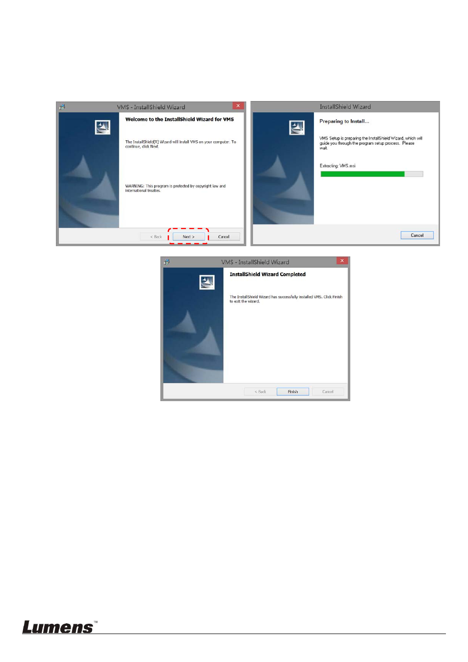 Install vms | Lumens Technology VMS User Manual | Page 5 / 10