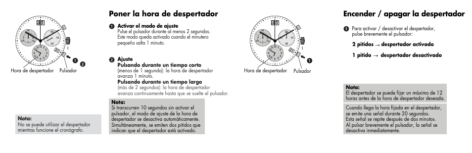 Poner la hora de despertador, Encender / apagar la despertador | Luminox 1800 Series User Manual | Page 17 / 28