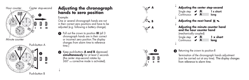 Adjusting the chronograph hands to zero position | Luminox 1800 Series User Manual | Page 3 / 28