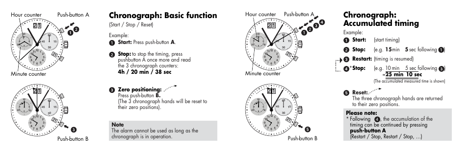 Chronograph: basic function, Chronograph: accumulated timing | Luminox 1800 Series User Manual | Page 4 / 28