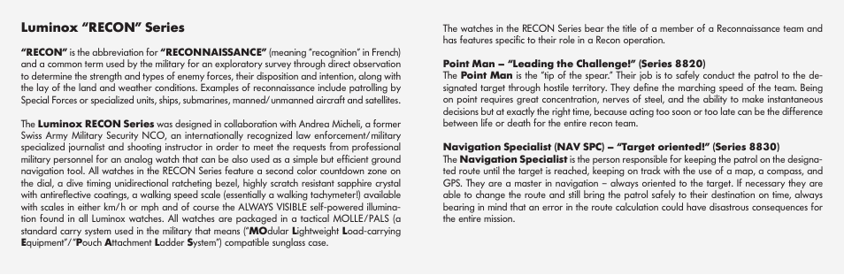 Luminox “recon” series | Luminox Recon Series User Manual | Page 2 / 15