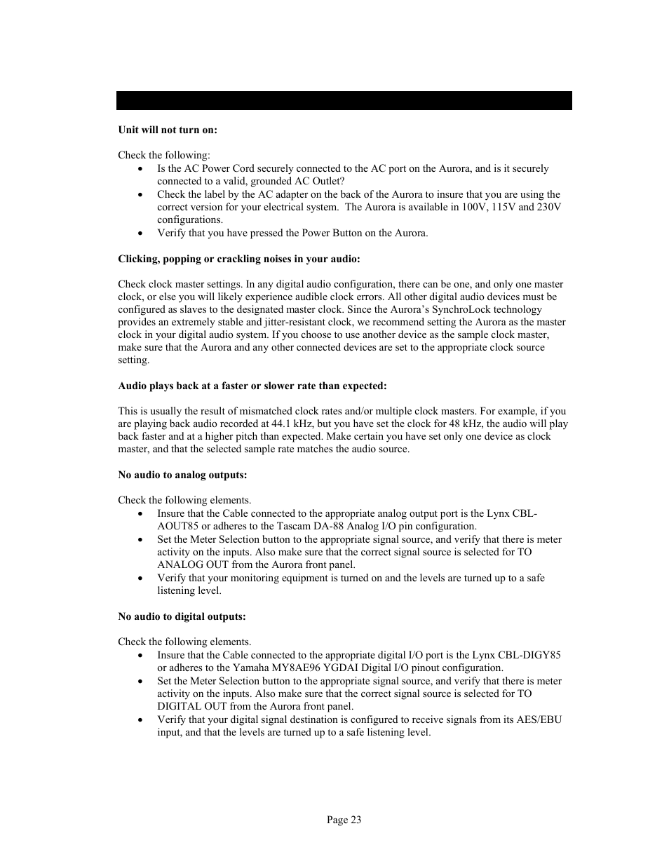 5 troubleshooting | Lynx Studio Aurora 16 User Manual | Page 25 / 32