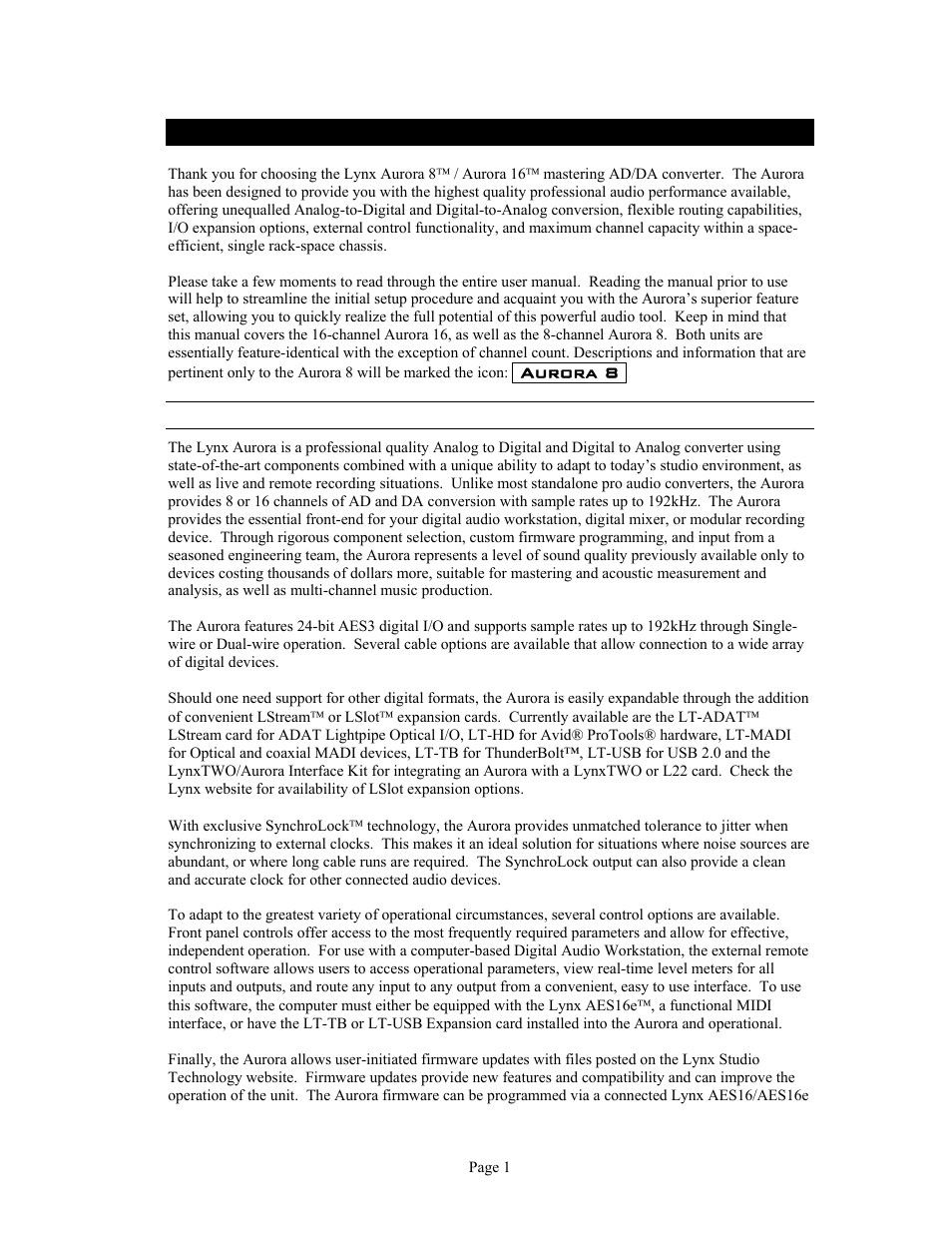1 introduction | Lynx Studio Aurora 16 User Manual | Page 3 / 32