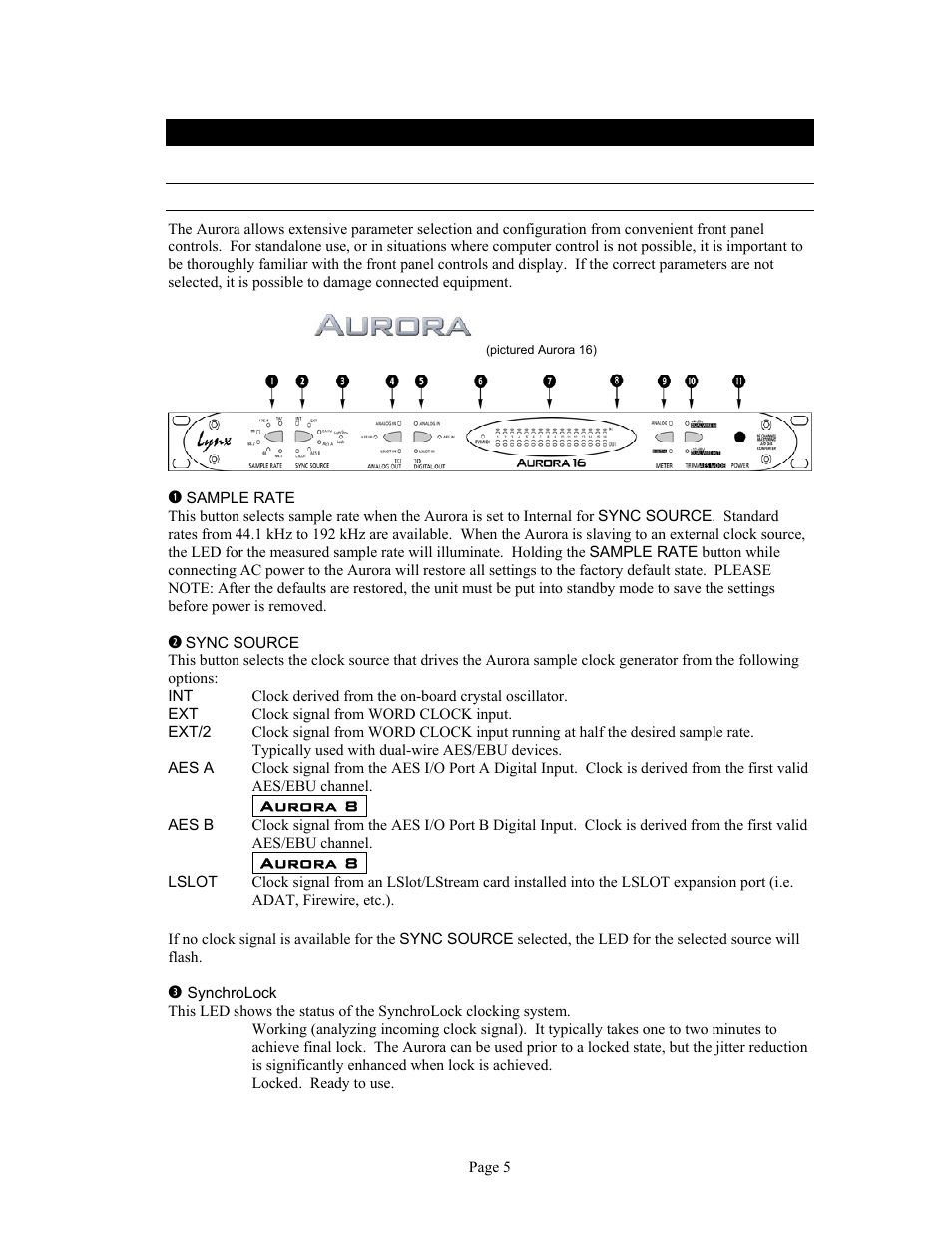Front panel, 2 operational overview | Lynx Studio Aurora 16 User Manual | Page 7 / 32