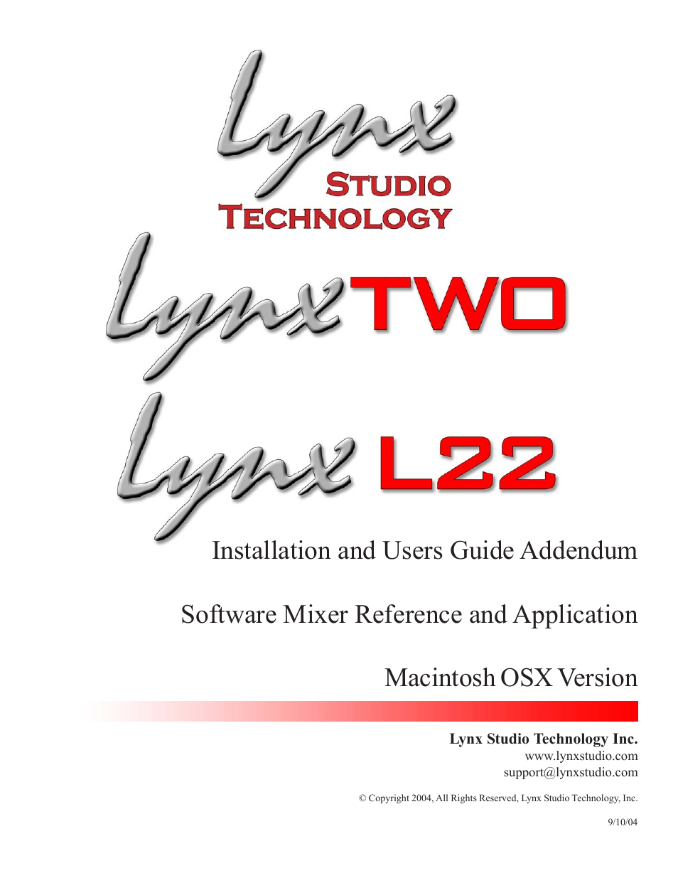 Lynx Studio LynxTWO Macintosh Mixer Addendum User Manual | 8 pages