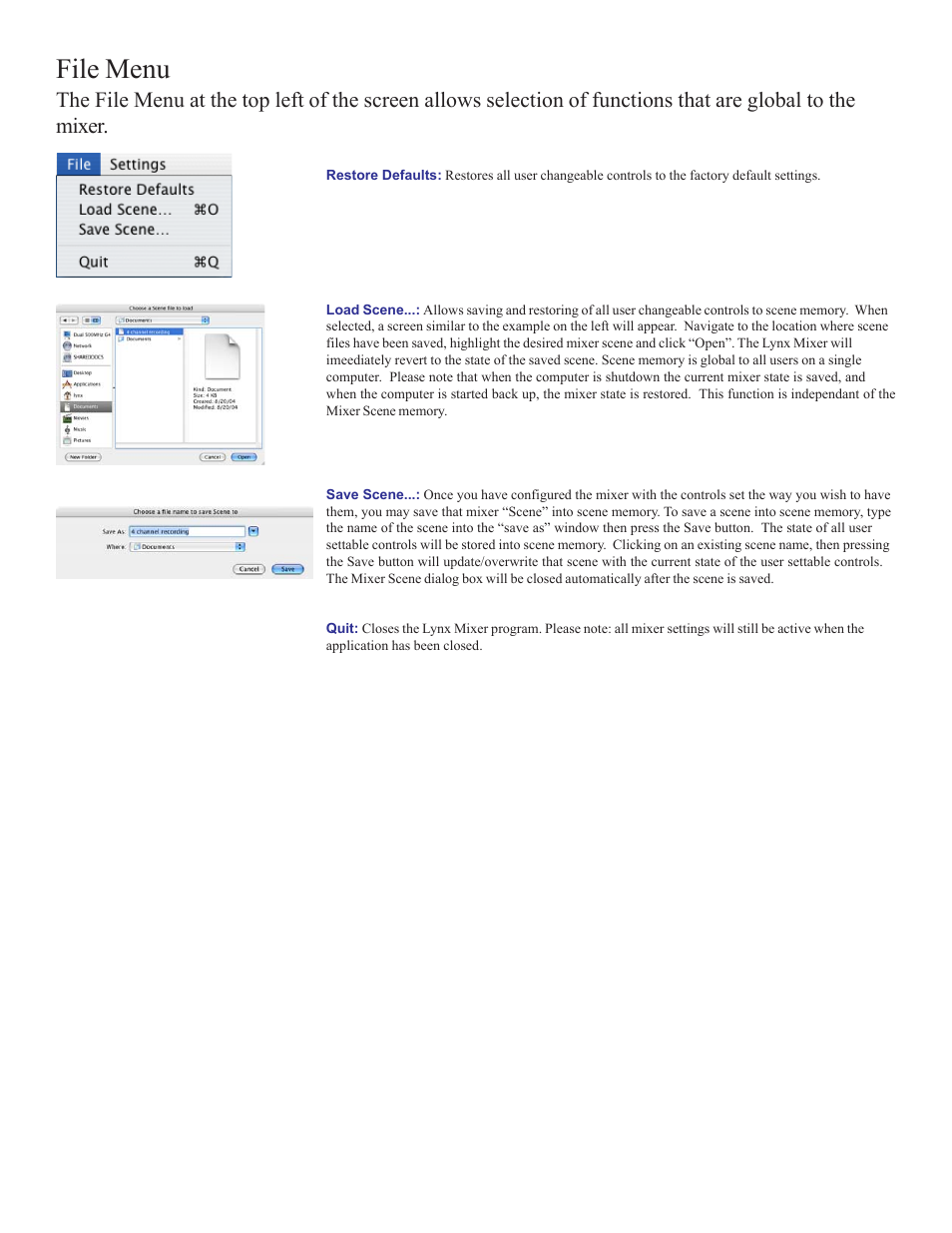 File menu | Lynx Studio LynxTWO Macintosh Mixer Addendum User Manual | Page 7 / 8