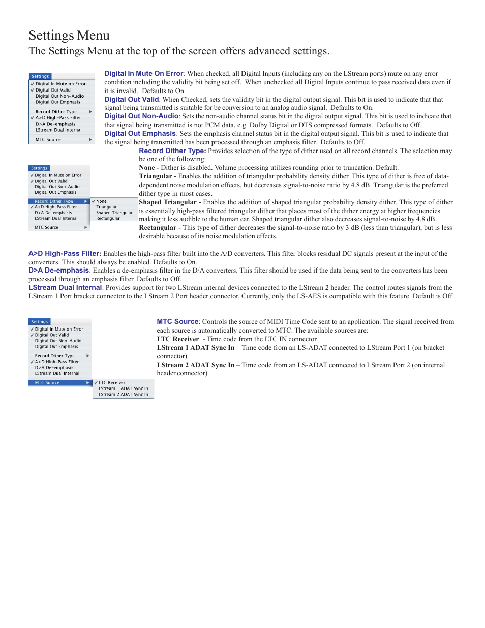 Settings menu | Lynx Studio LynxTWO Macintosh Mixer Addendum User Manual | Page 8 / 8