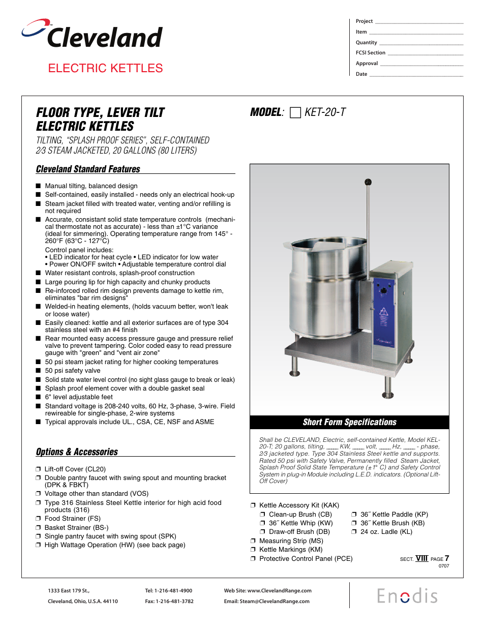 Cleveland Range KET-20-T User Manual | 2 pages