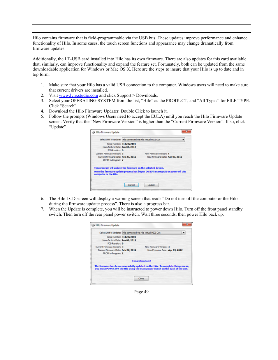 Lynx Studio Hilo Reference A/D D/A Converter System - Owner's Manual with LT-USB User Manual | Page 53 / 68