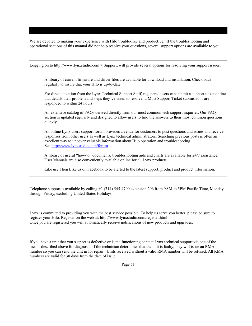 4 support | Lynx Studio Hilo Reference A/D D/A Converter System - Owner's Manual with LT-USB User Manual | Page 55 / 68