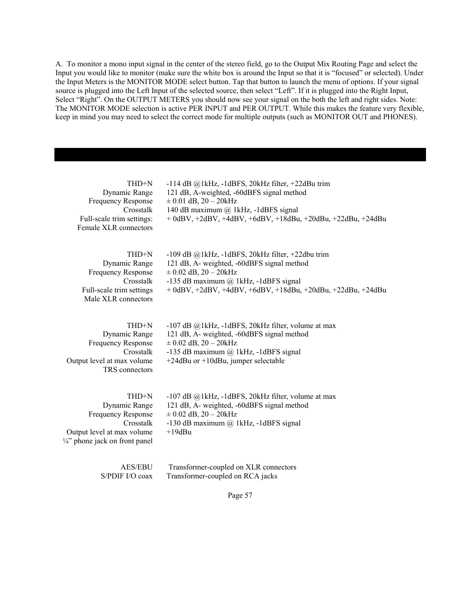 7 specifications | Lynx Studio Hilo Reference A/D D/A Converter System - Owner's Manual with LT-USB User Manual | Page 61 / 68