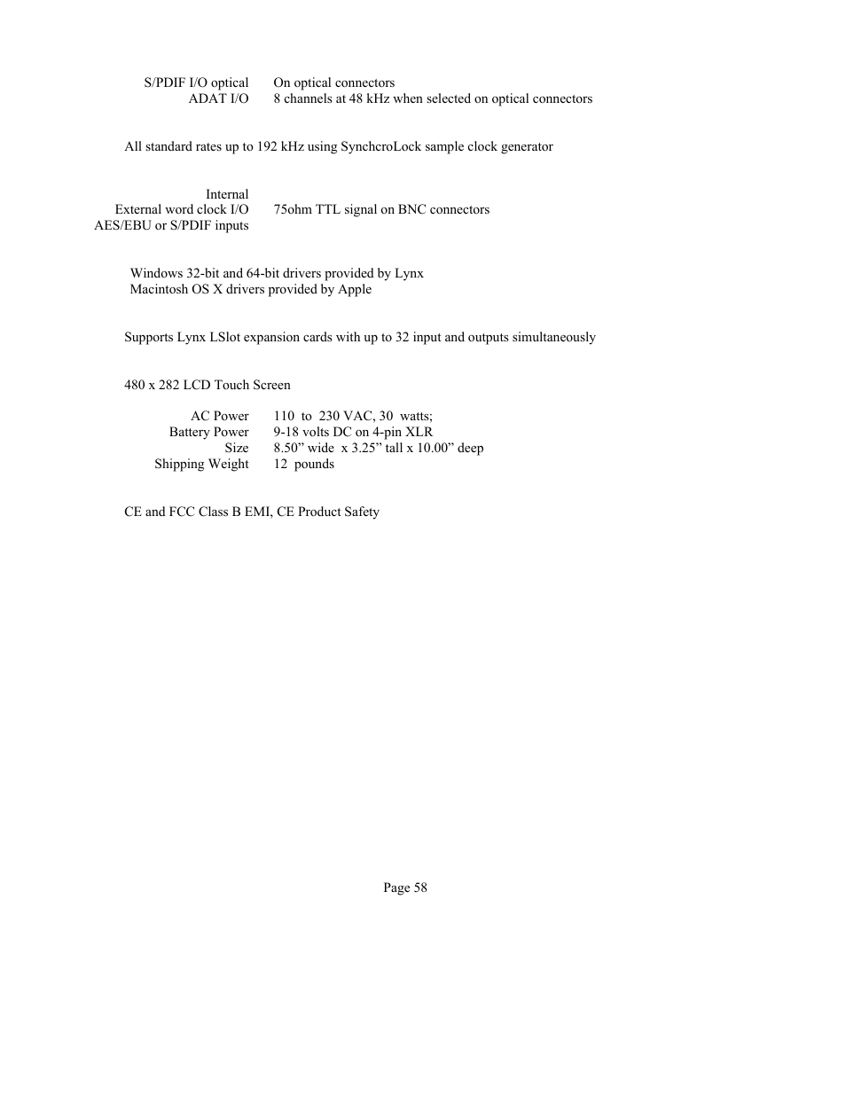 Lynx Studio Hilo Reference A/D D/A Converter System - Owner's Manual with LT-USB User Manual | Page 62 / 68
