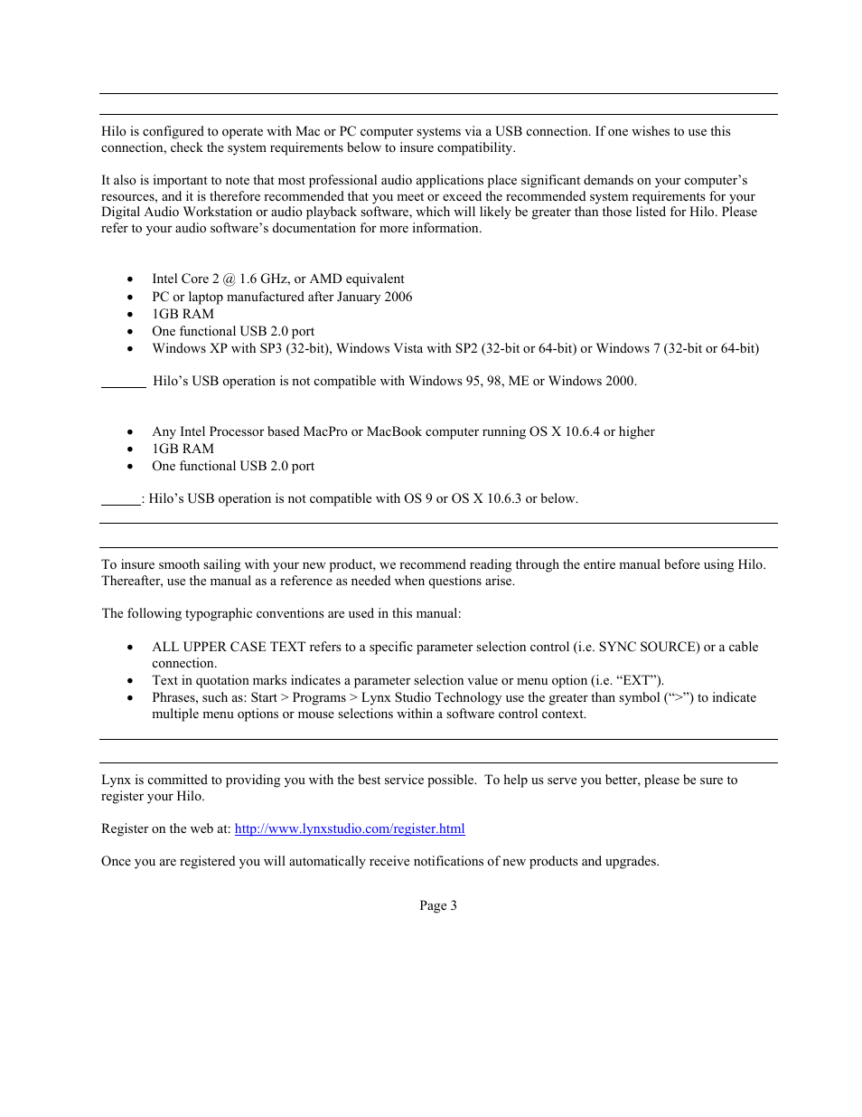 Lynx Studio Hilo Reference A/D D/A Converter System - Owner's Manual with LT-USB User Manual | Page 7 / 68