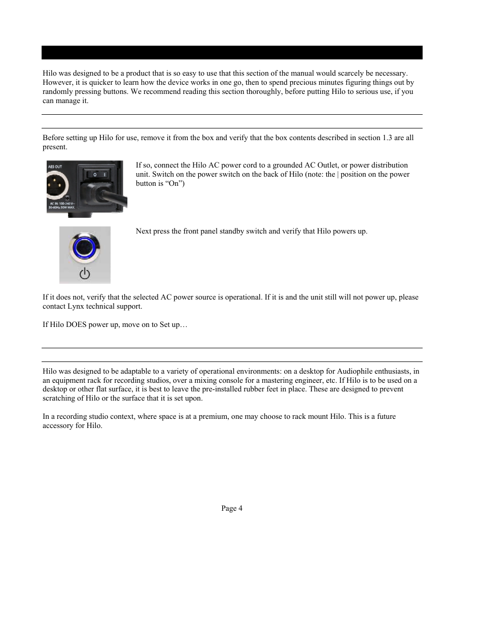 2 getting started | Lynx Studio Hilo Reference A/D D/A Converter System - Owner's Manual with LT-USB User Manual | Page 8 / 68