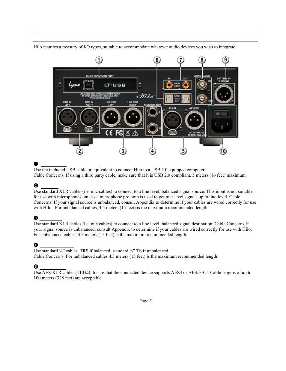 Lynx Studio Hilo Reference A/D D/A Converter System - Owner's Manual with LT-USB User Manual | Page 9 / 68