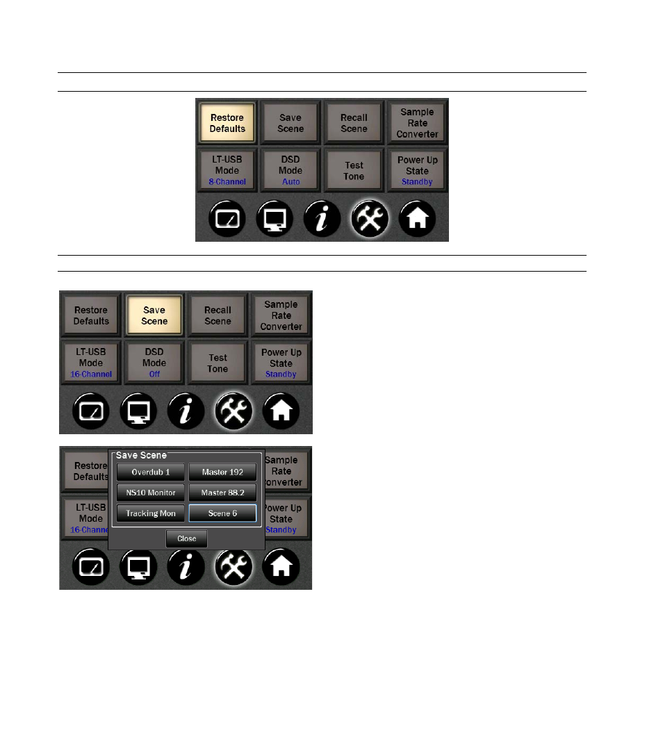 3 tools menu, 1 save & recall scene buttons | Lynx Studio Hilo Version 5 Firmware User Manual | Page 6 / 13
