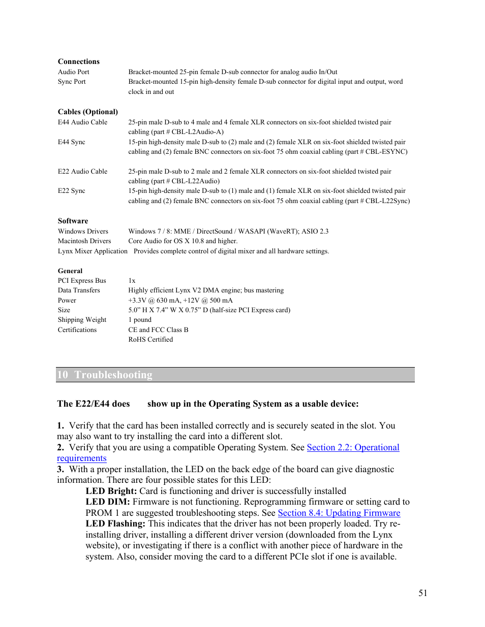 10 troubleshooting | Lynx Studio E44 User Manual | Page 51 / 56