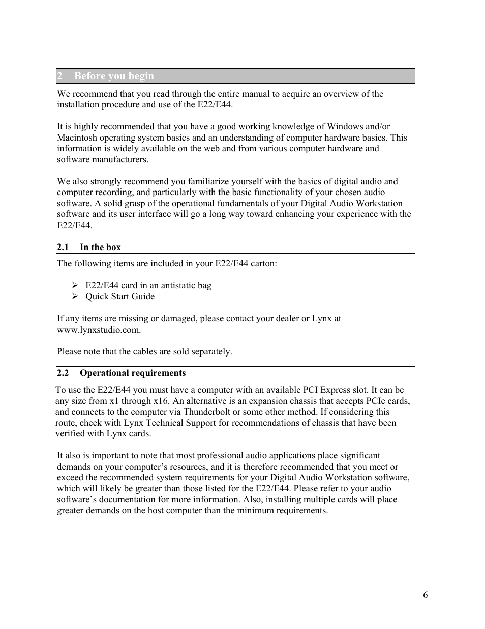 Lynx Studio E44 User Manual | Page 6 / 56
