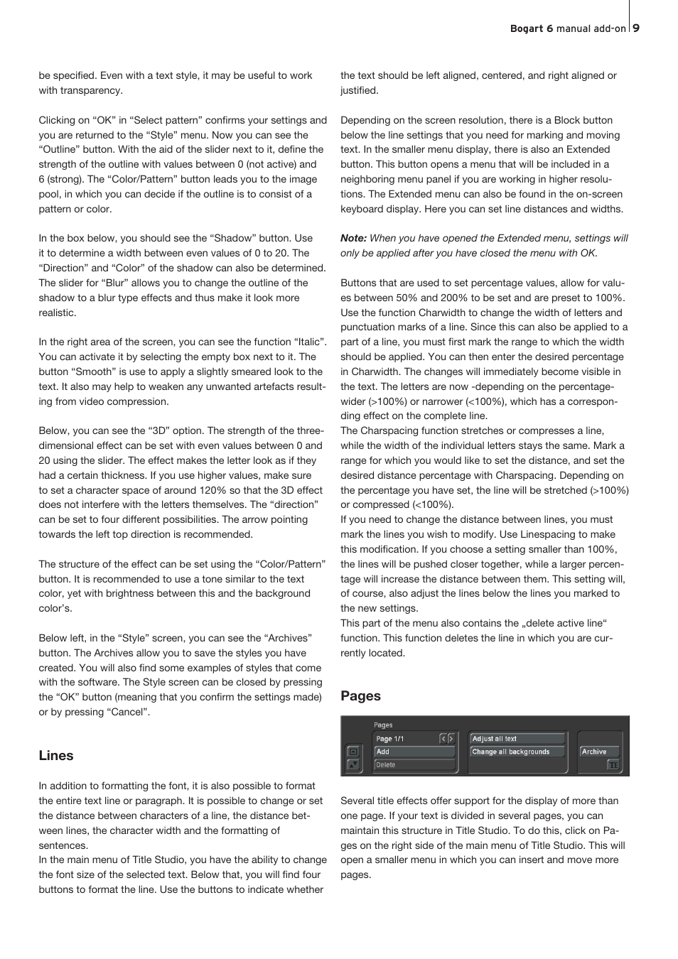 Pages, Lines | MacroSystem Bogart V6 Addition to the manual V5 for Casablanca User Manual | Page 9 / 16